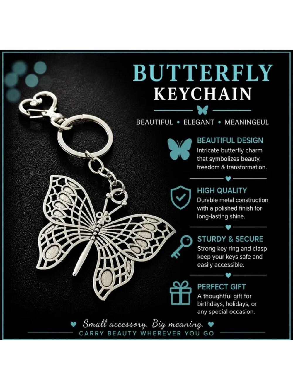 Butterfly Keychain with Heart-Shaped Clasp